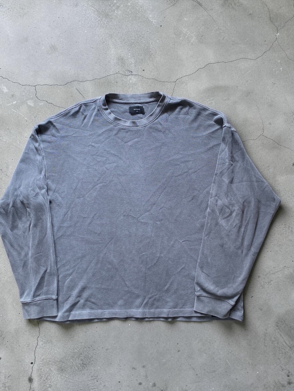 HOURS NYC Mens Plus 2XL Thermal Waffle Crewneck Shirt Oversized Grey Sustainable